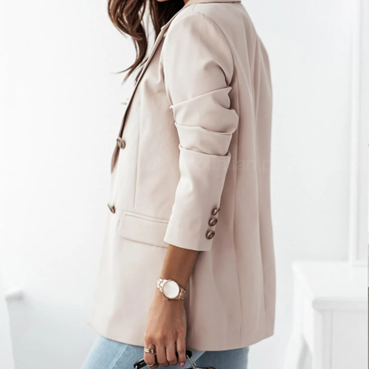 Womens Casual Blazer Jacket Double Breasted Long Sleeve Work Office Blazer Lapel Open Front Jacket Coat for Women