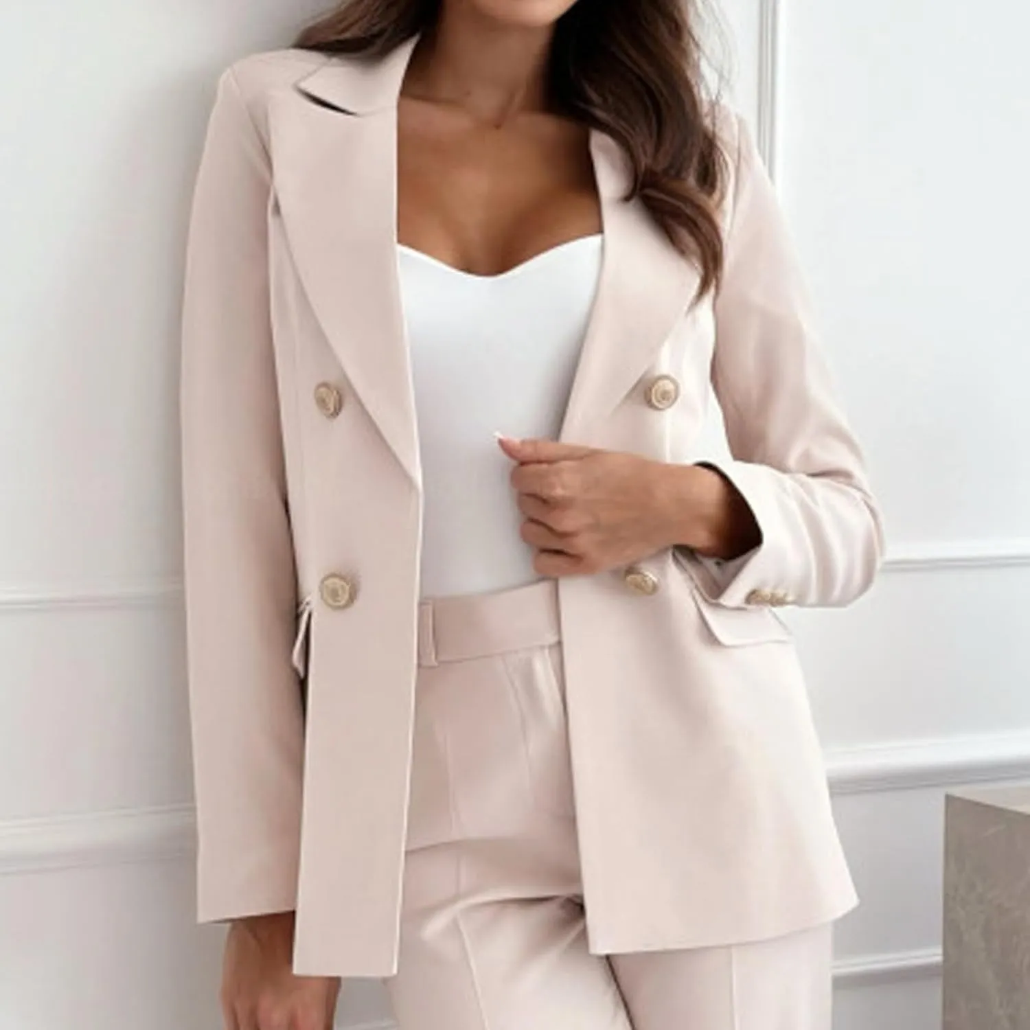 Womens Casual Blazer Jacket Double Breasted Long Sleeve Work Office Blazer Lapel Open Front Jacket Coat for Women