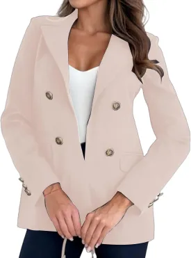 Womens Casual Blazer Jacket Double Breasted Long Sleeve Work Office Blazer Lapel Open Front Jacket Coat for Women