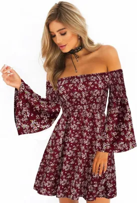 Women's Dress Summer Floral Long Sleeve Off Shoulder Casual Mini Dresses Women's Dress Summer Floral Long Sleeve Off Shoulder Casual Mini Dresses