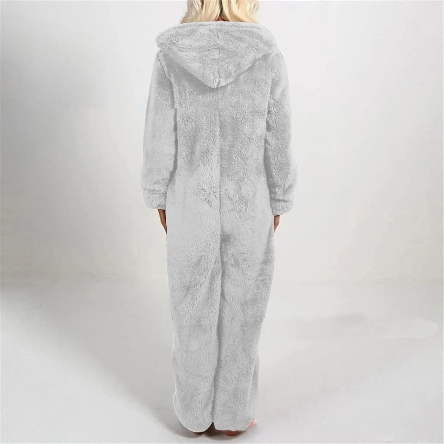 Womens Fleece Onesies Pajamas Jumpsuit Warm Sherpa Romper Sleepwear One Piece Zipper Hooded Playsuit Loungewear