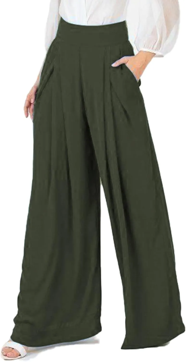 Women's Stretchy Wide Leg Palazzo Lounge Pants Casual Comfy High Waist Pajama Pants