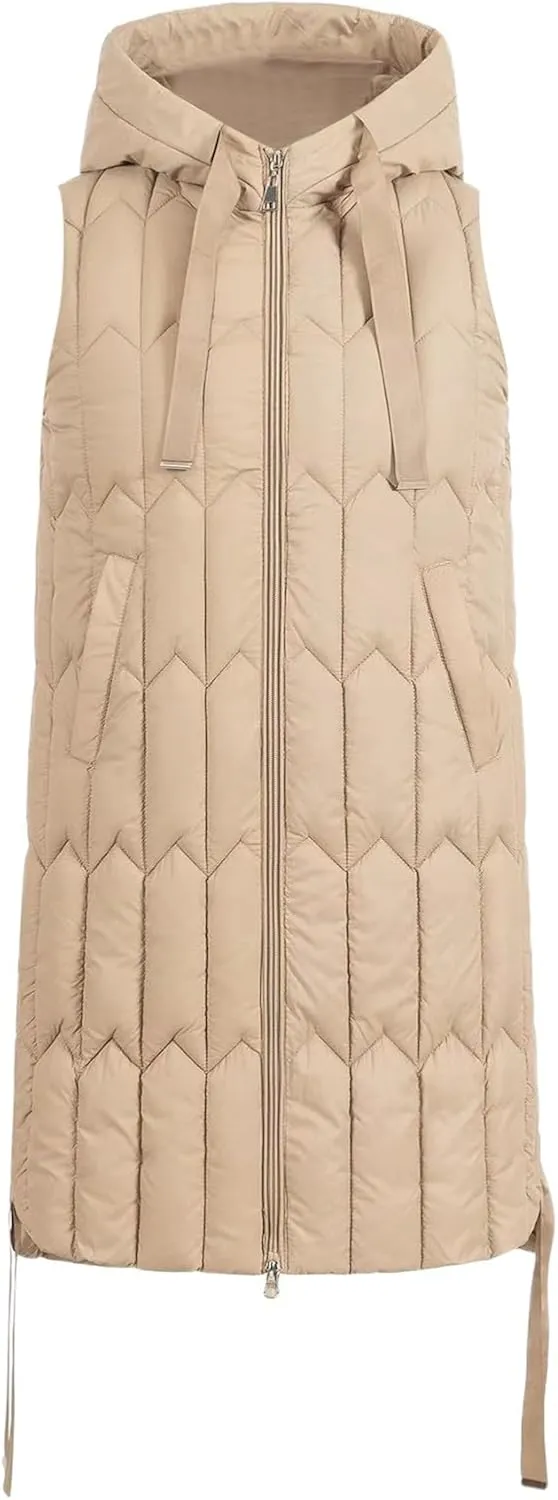 Women's Winter Hooded Puffer Vest Long Sleeveless Down Coats Trendy Fashion Warm Outdoor Quilted Vests with Pockets