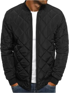 ZWRXW Bomber Jackets for Men Diamond Quilted Puffer Down Jacket Full Zip Lightweight Varsity Padded Coat Winter Warm Outwear
